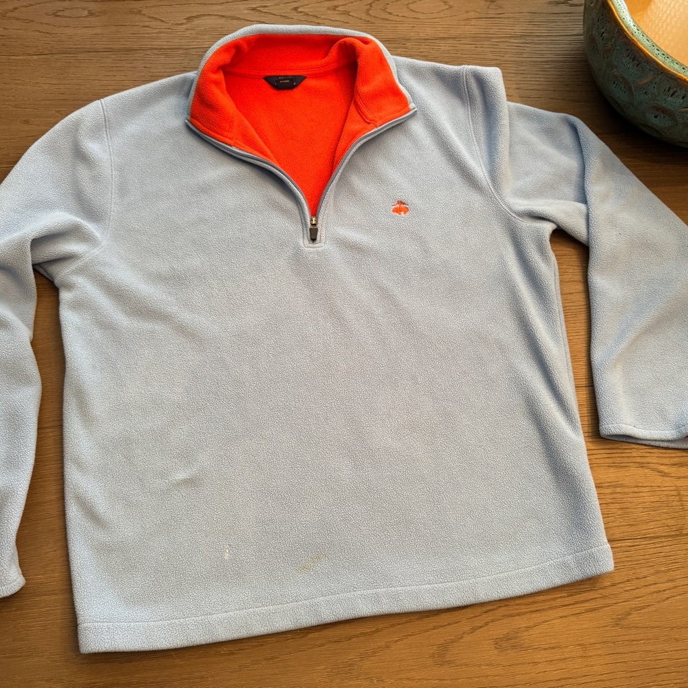 Brooks Brothers 346 1/4 Zip Fleece Pullover Sweater Adult Large Blue Orange Mens